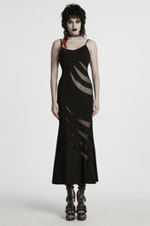 Black Sleeveless Stitching Mesh Women's Punk Fishtailed Honeymoon Slip Dress